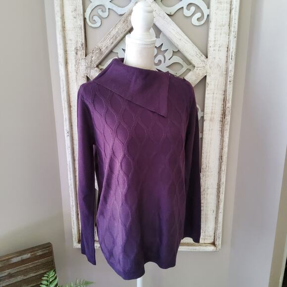Nappa Valley Women's Long Sleeve High Drape Neck Jacquard Cable Sweater Purple - Picture 1 of 7